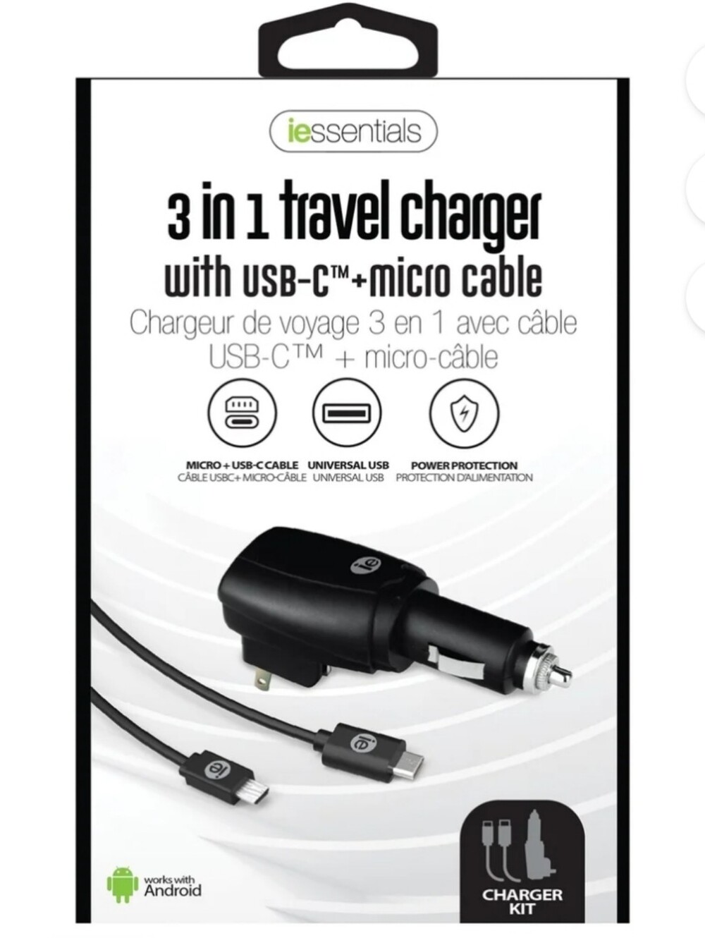 iEssentials 3-in-1 travel charger kit (model IEN-ACP-CELL)